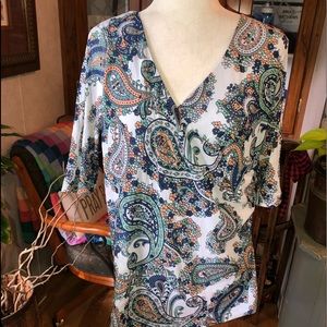 JESSICA LONDON SIZE 14/16 FAUX WRAP PAISLEY BLOUSE ON WHITE